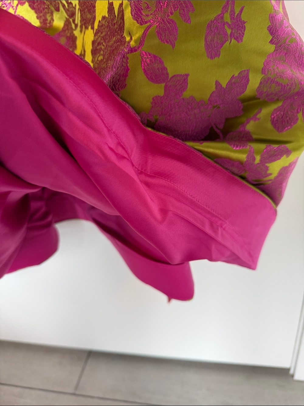 NWT Fashion Nova Lux Pink & Lime Floral Brocade Bustier Midi Dress - Picture 8 of 11